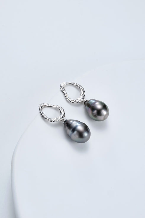 Baroque Tahitian Pearl Drop Stud Earrings - Sterling Silver